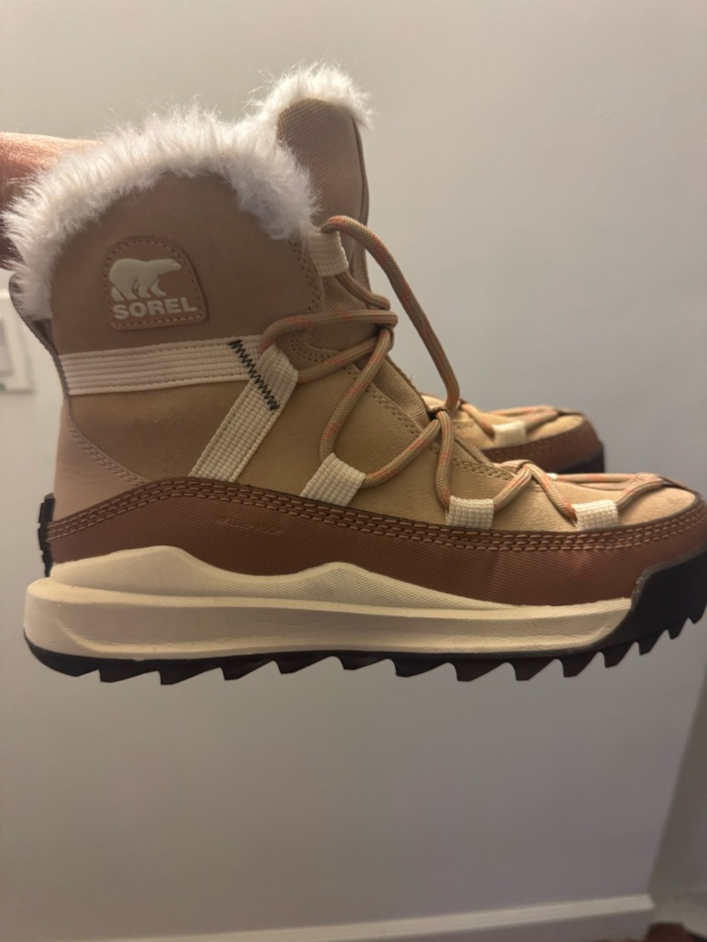 Sorel Tan and Brown Faux-Fur Lace-Up Winter Boot